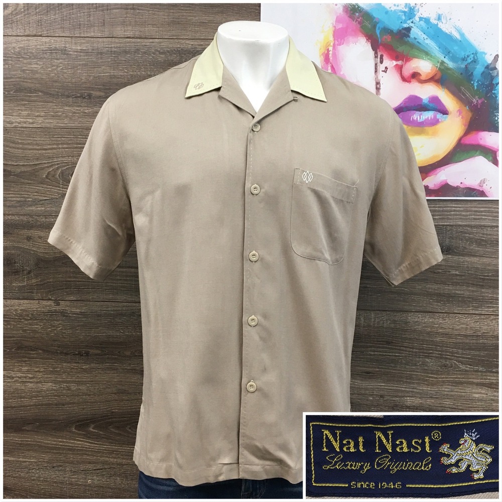 VINTAGE Nat Nast Mens Large Silk Short Sleeve Button Shirt Camp Collar (SPOTS)